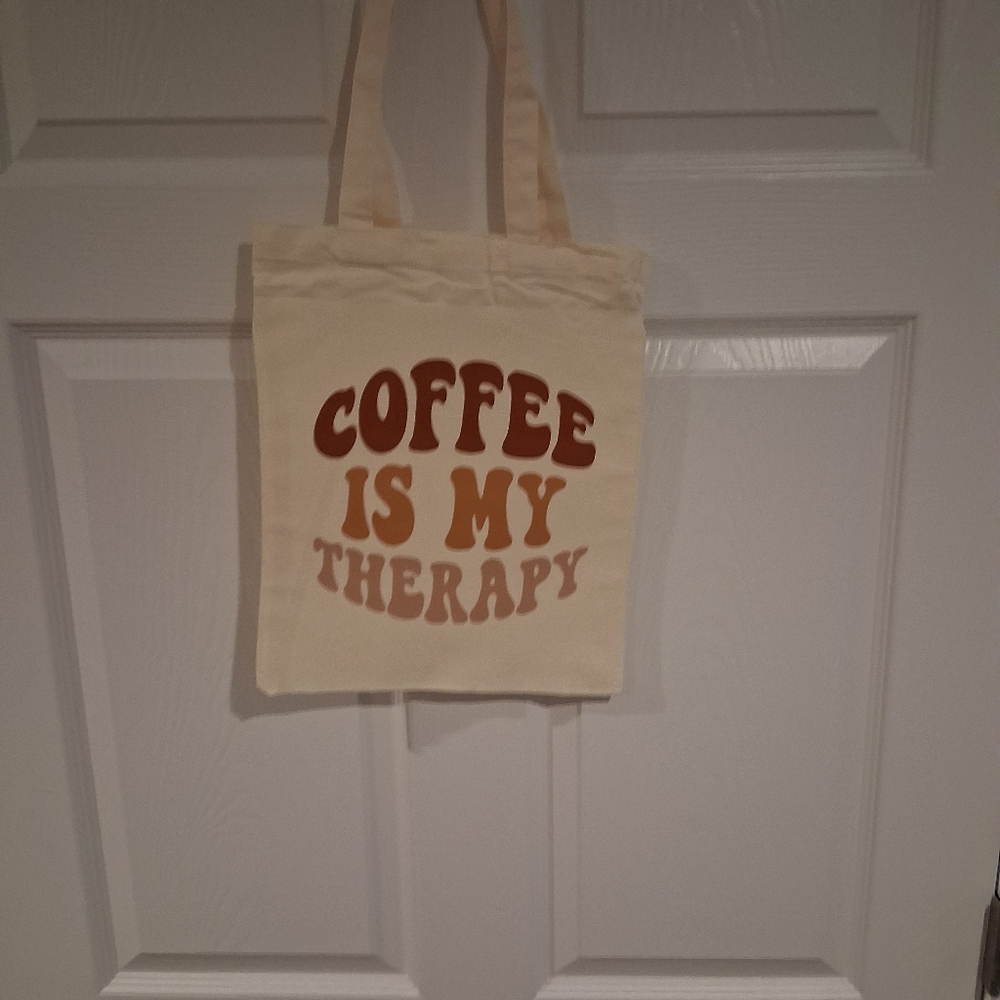 New Canvas Tote Bag Graphic, Coffee Is My Therapy Size 11.5 X 13